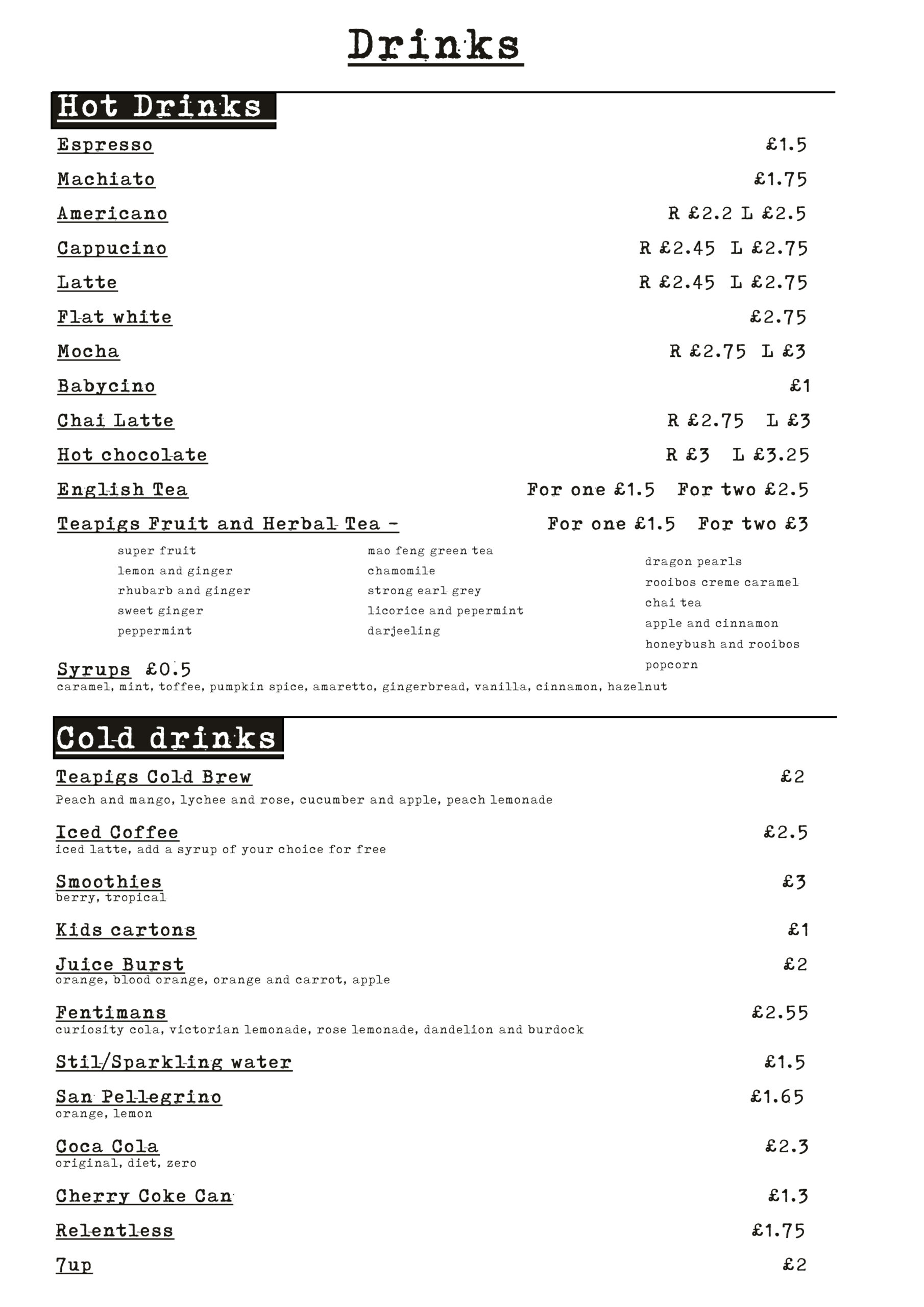 Cafe Indie Drinks Menu – Cafe INDIE – A Co-Operative Coffee And Music House